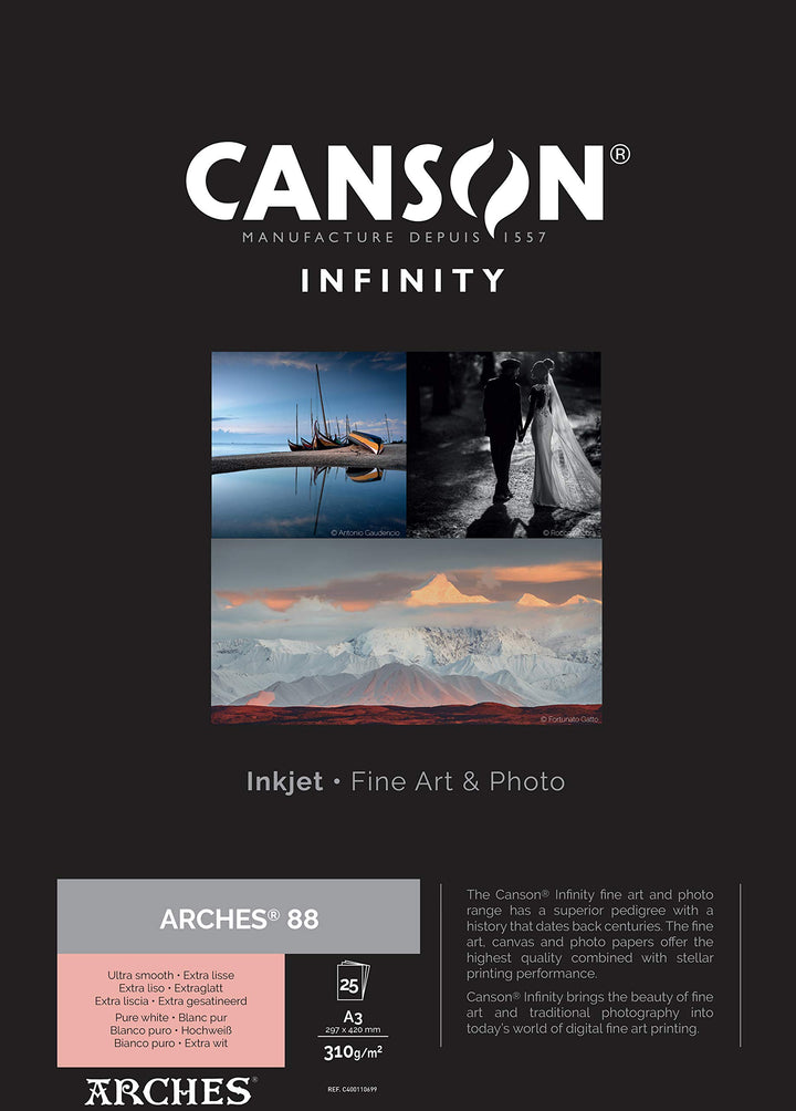 Canson Infinity Arches 88, 100% satiniert, 310 g, Box A3, 25 Stunden, natürliches Weiss