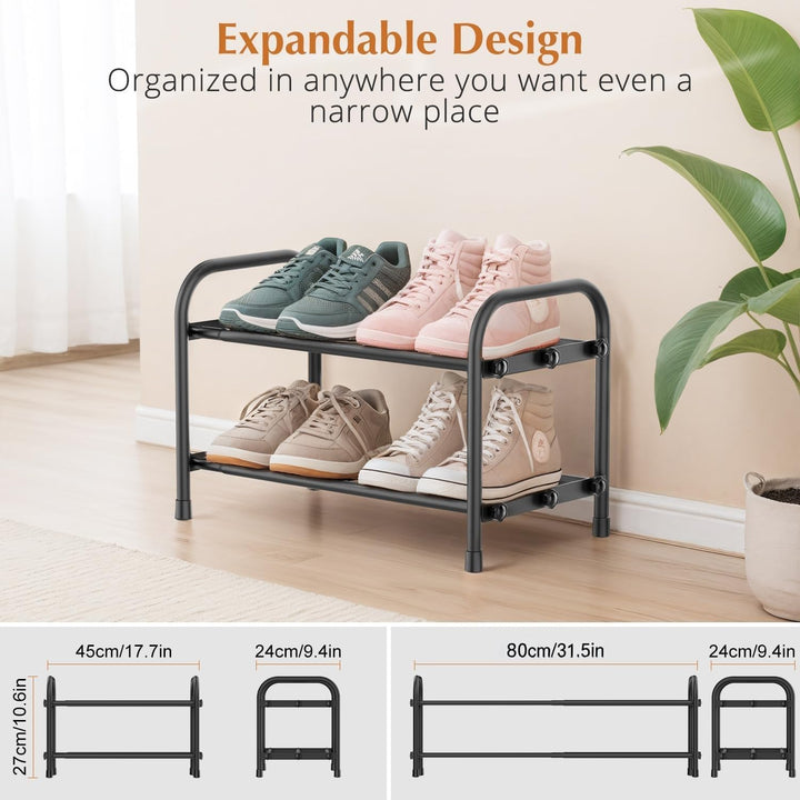 Schuhregal Platzsparend, 2 Ebenen Shoe Rack Metall, Ausziehbar Schuhablage 45 to 80cm, Klein Schuhst