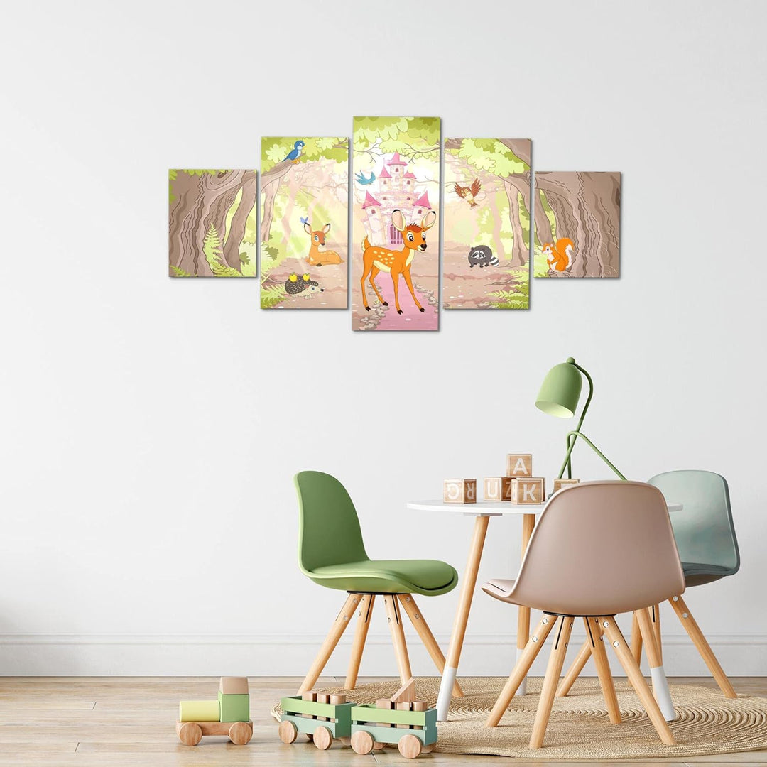Runa Art Wandbilder Kinderzimmer Tiere 5 Teilig Bild auf Vlies Leinwand Deko Babyzimmer Spielzimmer