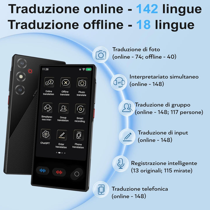 Übersetzer Gerät mit 148 Sprachen, Sprachübersetzer Ohne Internet mit Deutsch Offline, Ki Übersetzer