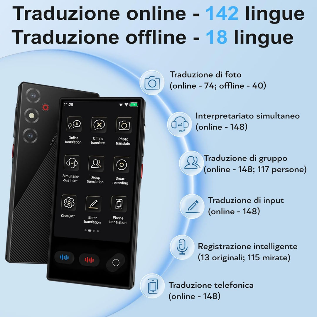 Sprachübersetzer Ohne Internet, Tragbar Übersetzungsgerät mit 148 Sprachen und Deutsch Offline, Ki Ü