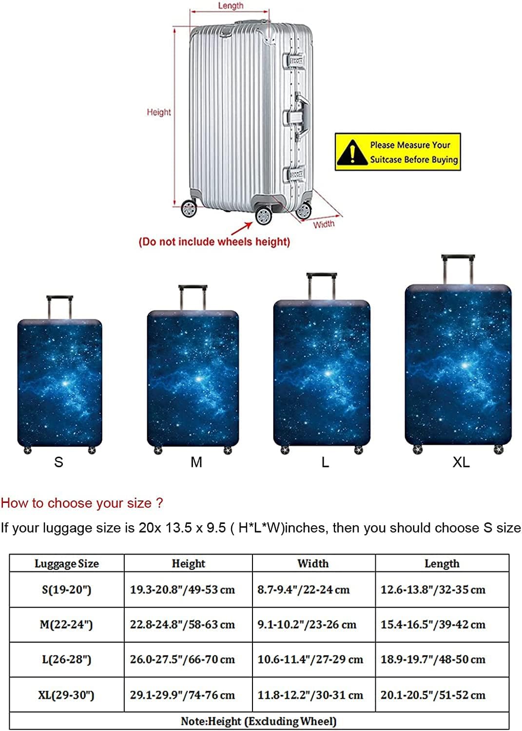 Gepäckabdeckung, waschechter Schutzkoffer-Cover - Reise-elastischer Spandex-Koffer-Protector mit 19