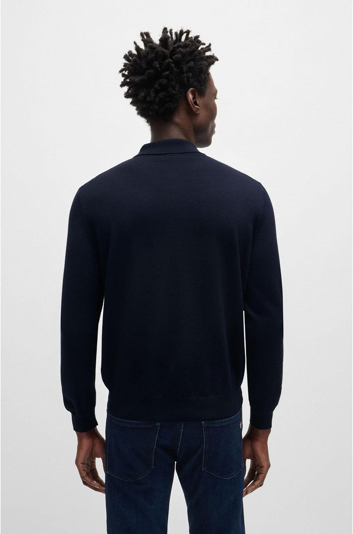 BOSS Herren Bono-L Pullover aus Schurwolle mit Polokragen und Logo-Stickerei M Dunkelblau404, M Dunk