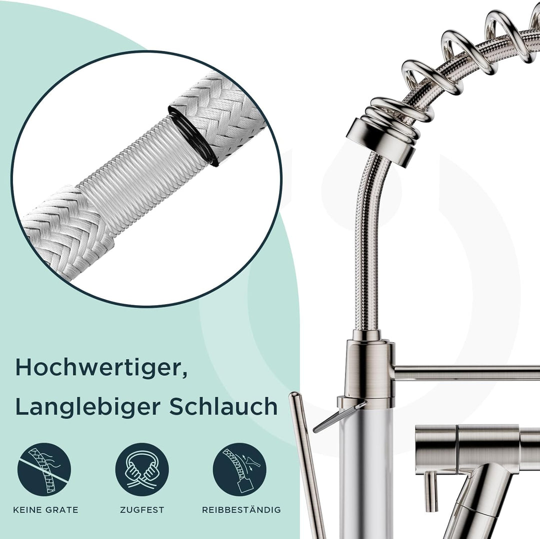 FORIOUS Wasserhahn Küche, Edelstahl-Küchenarmatur mit LED, Spülarmaturen Küche, Zweigriff-Mischbatte