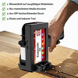 25.4mm Tragbarer Handdrucker, A2 Tragbarer Tintenstrahldrucker mit 42 ml schnelltrocknender Tinte, H