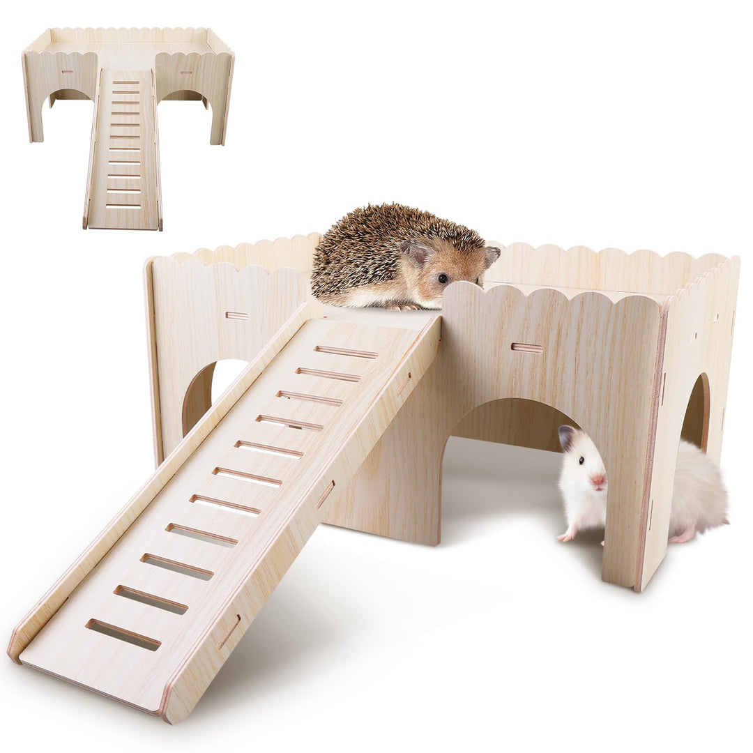 WIYETY Holz Meerschweinchen Bett, Gross Meerschweinchen Haus mit Rampe & Eingänge, Meerschweinchen Z