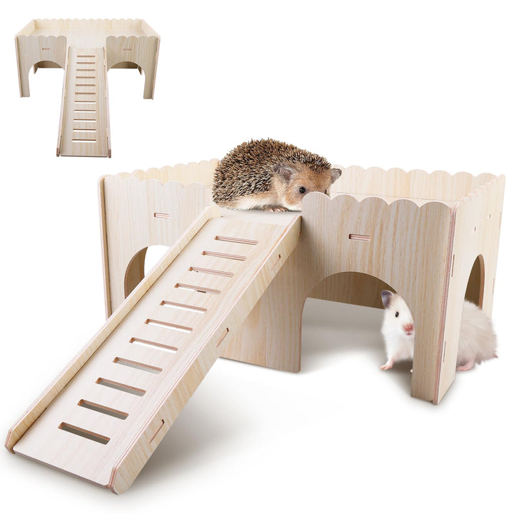WIYETY Holz Meerschweinchen Bett, Gross Meerschweinchen Haus mit Rampe & Eingänge, Meerschweinchen Z