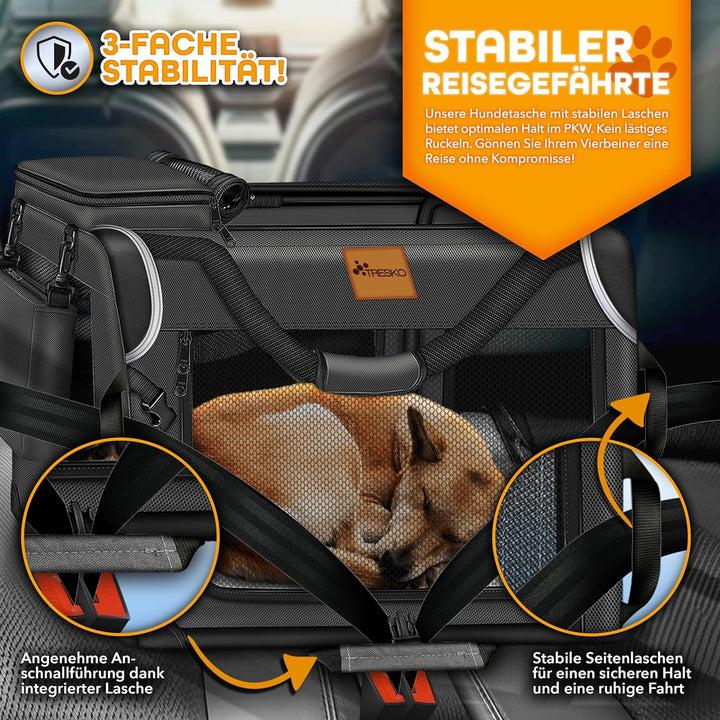 TRESKO® Hundebox faltbar inkl. Leckmatte, Spatel & Reflektoren M 61x42x42cm | Transportbox für Hunde
