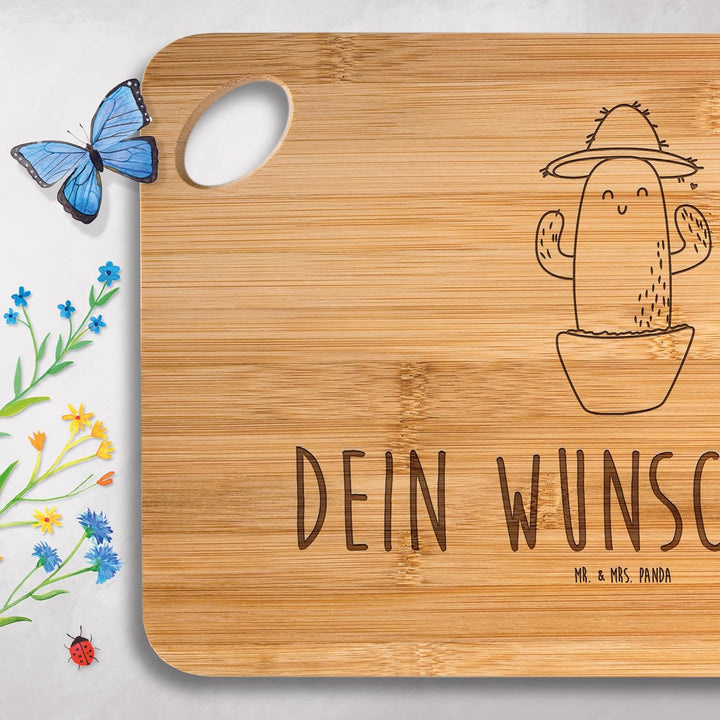 Mr. & Mrs. Panda Frühstücksbrett personalisiert Kaktus Hut - Personalisierte Geschenke, Brotzeitbret