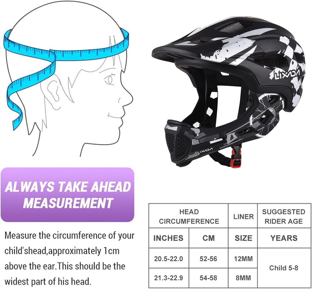 Lixada Fahrradhelm Kinder Helm Fullface Abnehmbar Unisex 52-56cm Children's Helmet 2-In-1 Integrated
