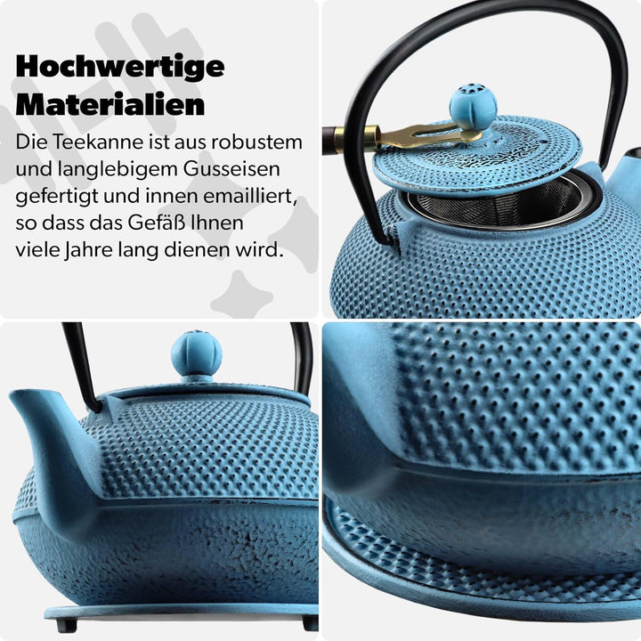 KADAX Japanische Teekanne, 850ml Gusseiserner Kessel, ⌀15cm Kanne mit Netzfilter und robustem Griff,