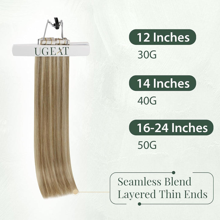 Ugeat Tape Extensions Echthaar Goldblond Highlights 35 cm Natürlich Remy Tape in Extensions Echthaar