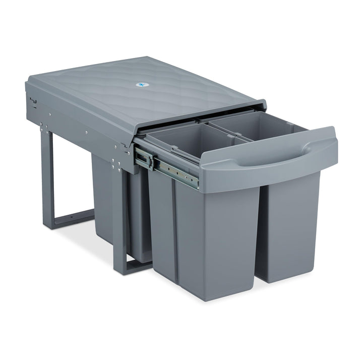 Relaxdays Einbaumülleimer 4-fach, auziehbarer Küchenmülleimer für Unterschrank, 4x 8 Liter, 34,6 x 3