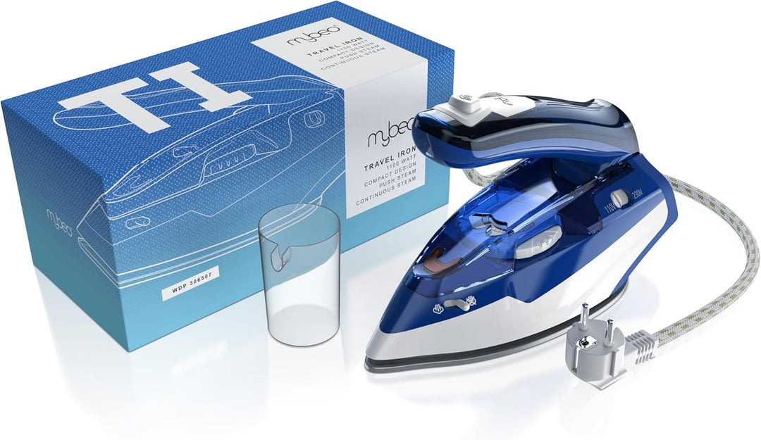 MyBeo - Reisebügeleisen 1100W - Dampfbügeleisen - Dual-Voltage 110/230 Volt – mini Bügeleisen mit an
