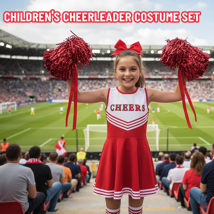 Cheerleader Kostüm Kinder, Cheerleading Outfit, 10 Stück Faschingskostüme Kinder für Komplettes Set