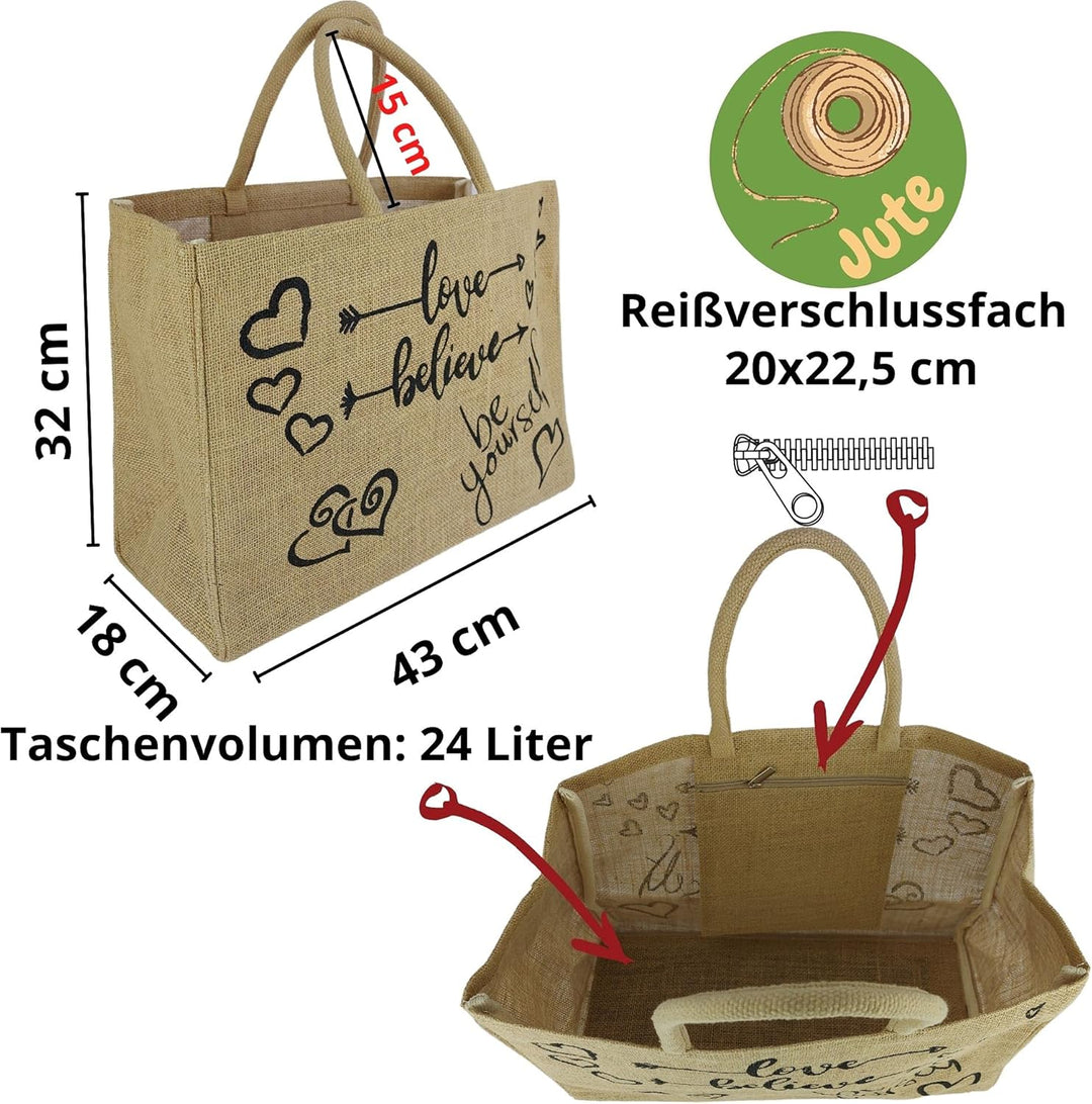 Domelo Damen gross Einkaufskorb, 100% Jute Vegan Tasche, Korb Jutetasche, Shopper Korbtasche, Shoppi