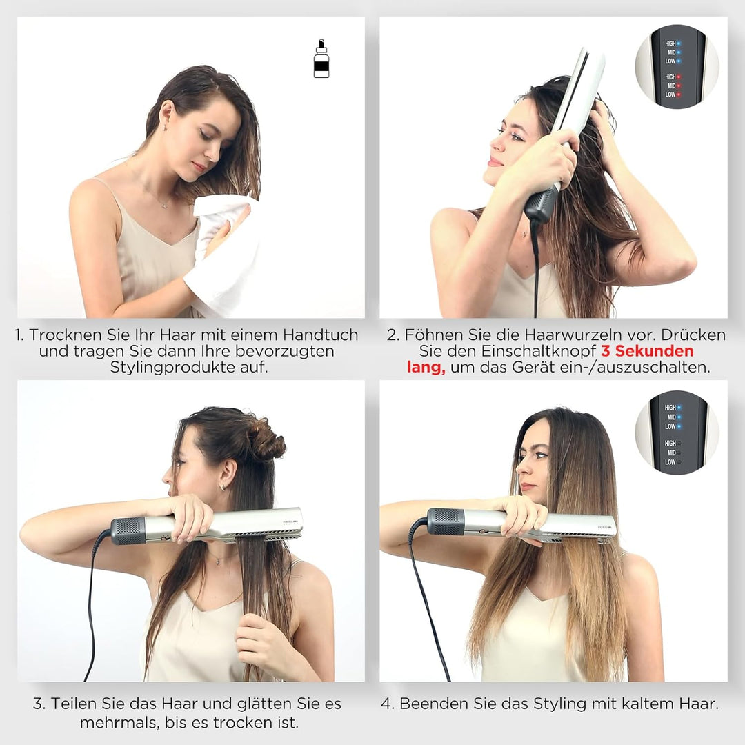 Air Haarglätter, PARWIN PRO BEAUTY Ionen Air Glätteisen, Nass bis Trocken, Ohne Heizplatten, Ohne Hi
