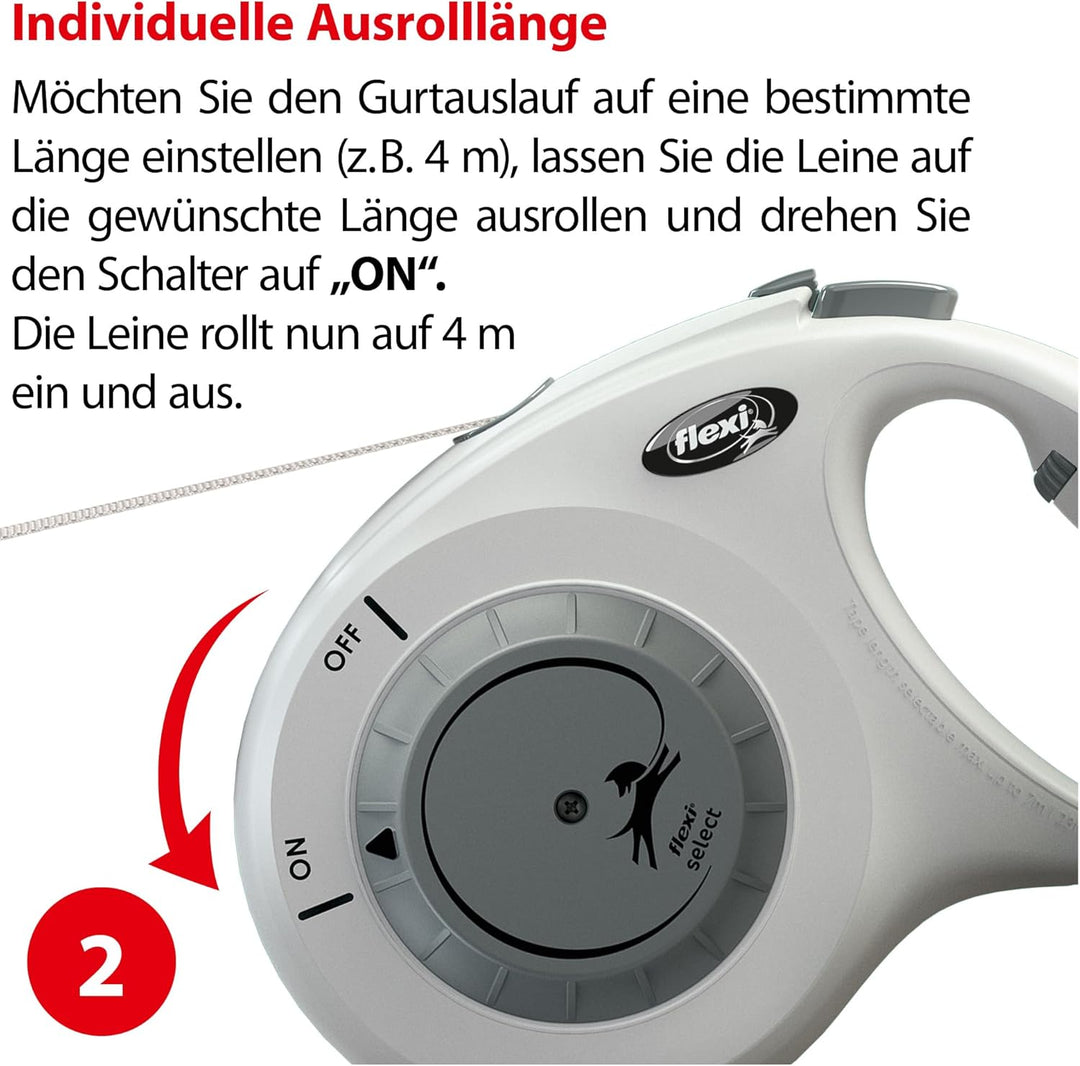 flexi® Select Gurt 7 m hellgrau, zwischen 0-7 m einstellbare Roll-Leine für Hunde bis 25 kg hellgrau