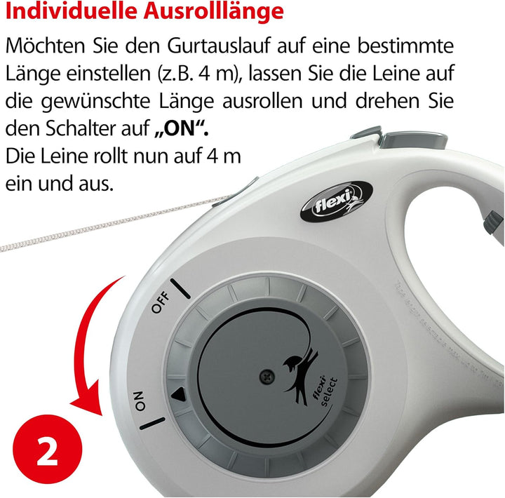 flexi® Select Gurt 7 m hellgrau, zwischen 0-7 m einstellbare Roll-Leine für Hunde bis 25 kg hellgrau