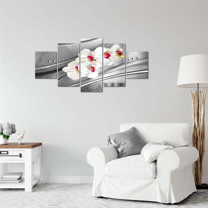 Runa Art Wandbilder Blumen Orchidee 5 Teilig Bild auf Vlies Leinwand Deko Wohnzimmer Abstrakt Rosa G