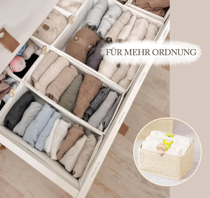 HOUISM Grössentrenner Baby & Kleider Organizer aus Holz | 27 Stück Grössenclips mit Gravur (50-122)