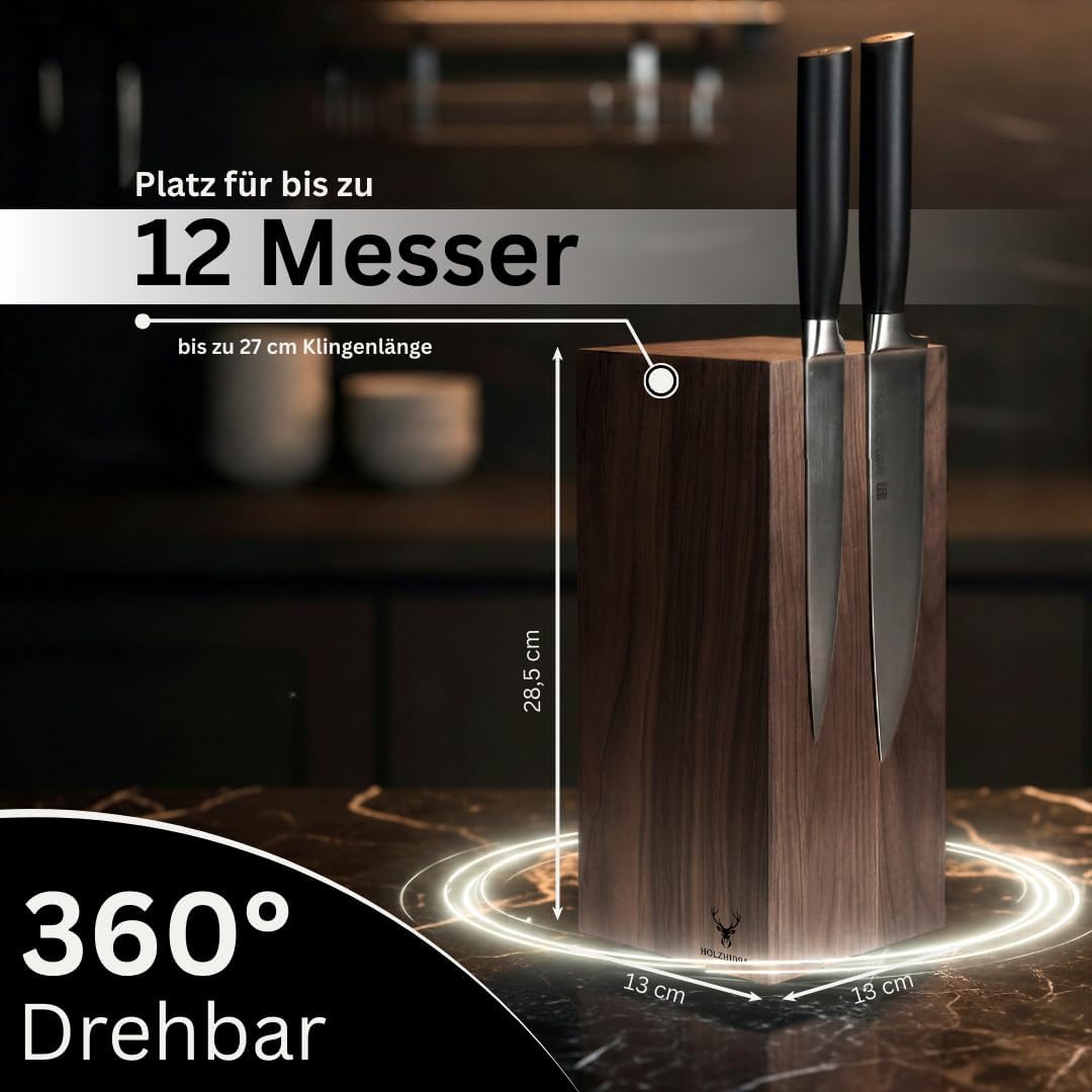 Messerblock ohne Messer magnetisch [Premium] | 360° drehbar | 5,2 kg extra schwer | Rutschfeste Edel