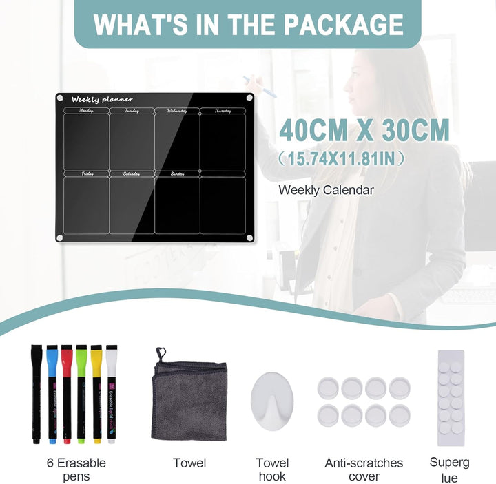 Acrylic Wochenplaner Magnetisch,Wochenplaner abwischbar für Kühlschrank,15.74x11.81 Zoll Wiederverwe