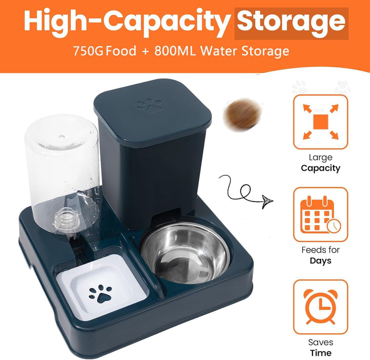 2-in-1 Automatischer Futter und Wasserspender für Haustiere, Abnehmbarer Futterstation, Katzenfutter