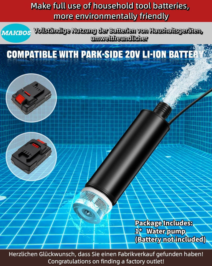 Tauchpumpe für Parkside Akku 20V Schmutzwasserpumpe Wasserpumpe Flachwasserpumpe Saugpumpe Absaugpum