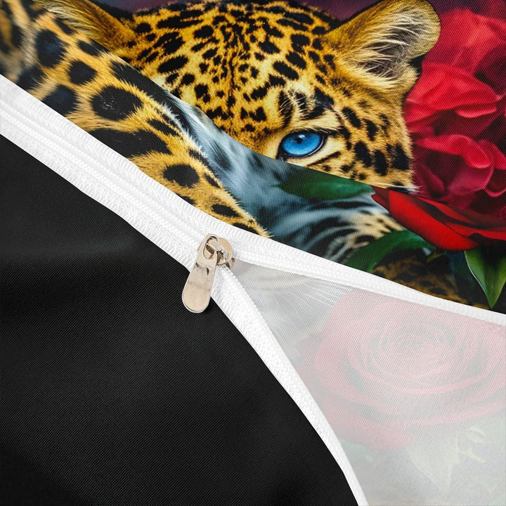 Homewish Leopard Bettbezug, Cheetah Bettwäscheset Rose Blume Trösterbezug 135x200, Für Kinder Jungen