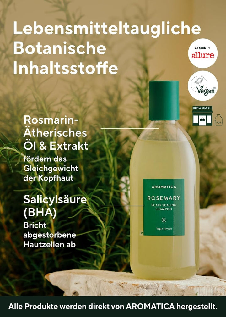 AROMATICA Schrubbendes Shampoo mit Rosmarin Veganes – Entfernt abgestorbene Zellen aus den Poren der
