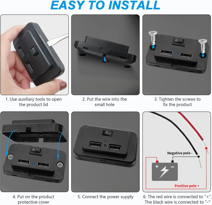 2 Stück Kfz-Ladegerätestecker, Dual USB, 4,8 A, mit Schalter, 12 V/24 V, USB-Bedienfeld, Schnelllade
