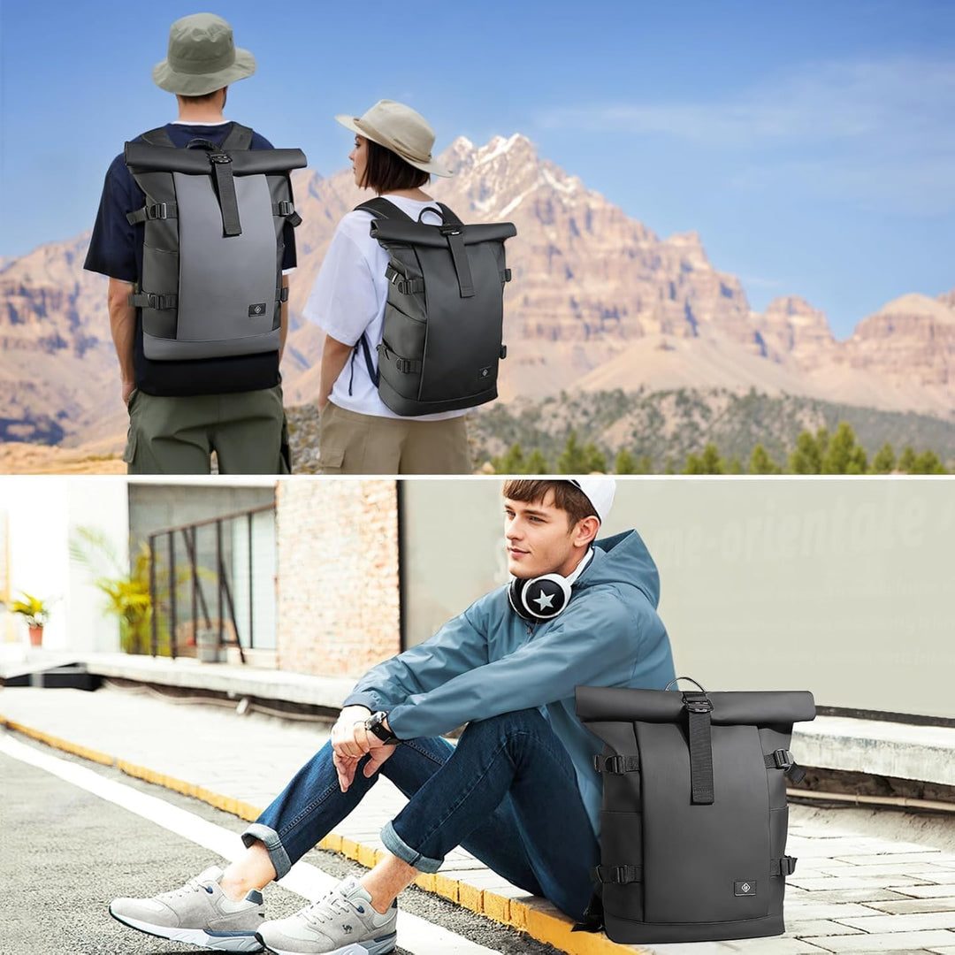 hk Rolltop Rucksack Herren & Damen, 15,6 Zoll Laptop Rucksack Wasserdicht Gross Reiserucksack, Diebs