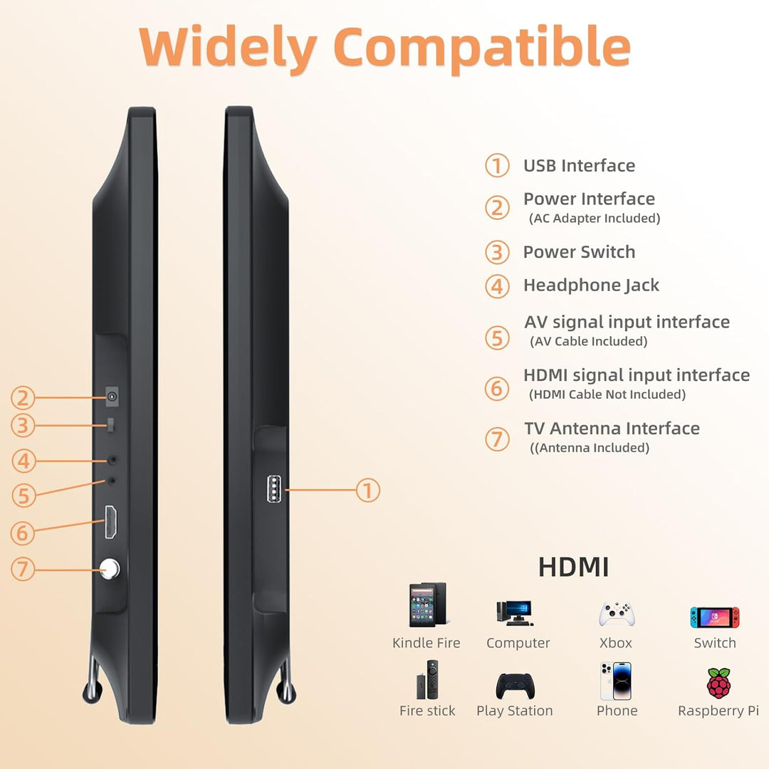 DESOBRY 19-Zoll Fernseher 1080P mit Antenne, Kleiner Fernseher mit HDMI/AVEingang USB-Anschluss, Tra