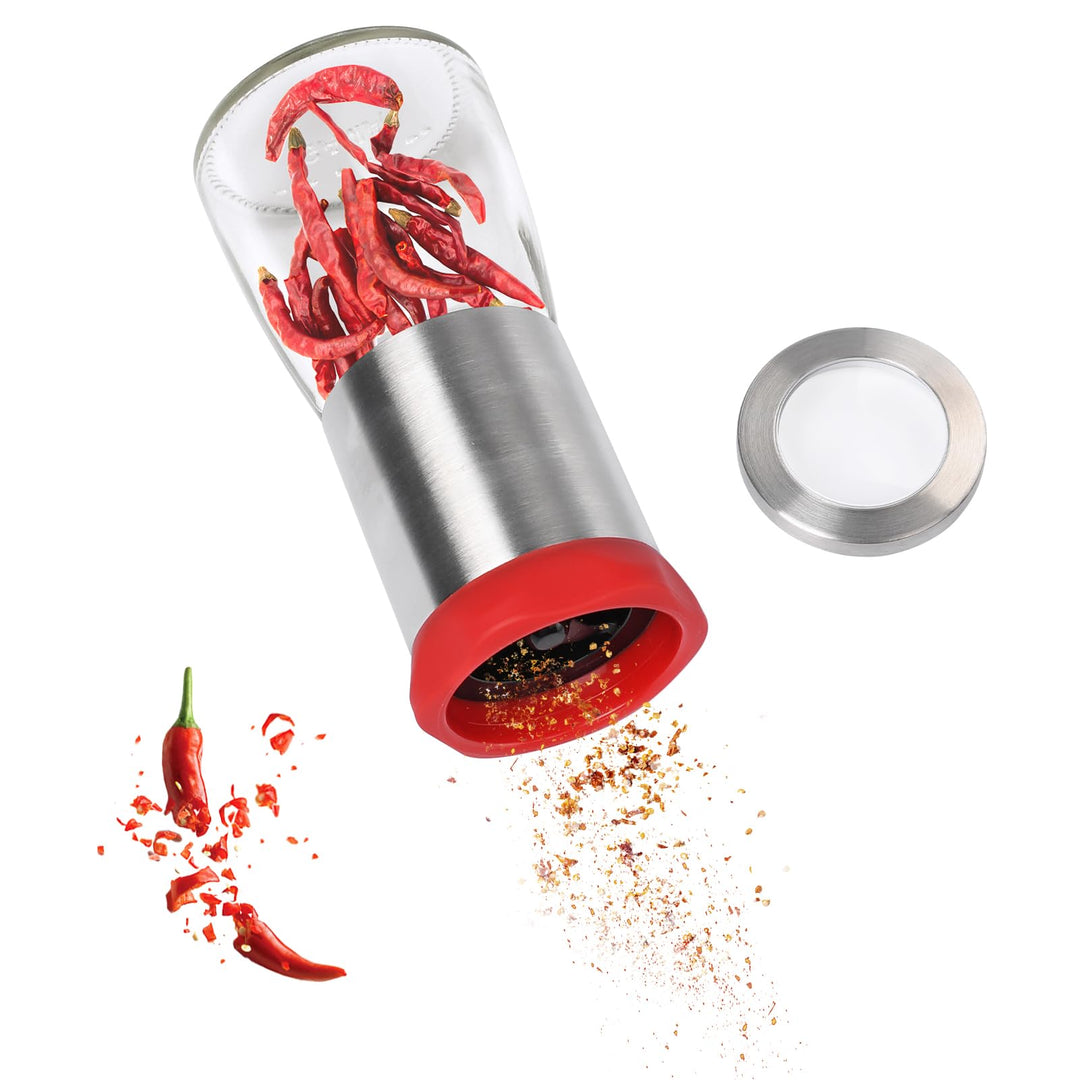 Chilimühle Edelstahl & Glas,Chilischneider für Getrocknete Chilis und Grobe Gewürze,Gewürzschneider