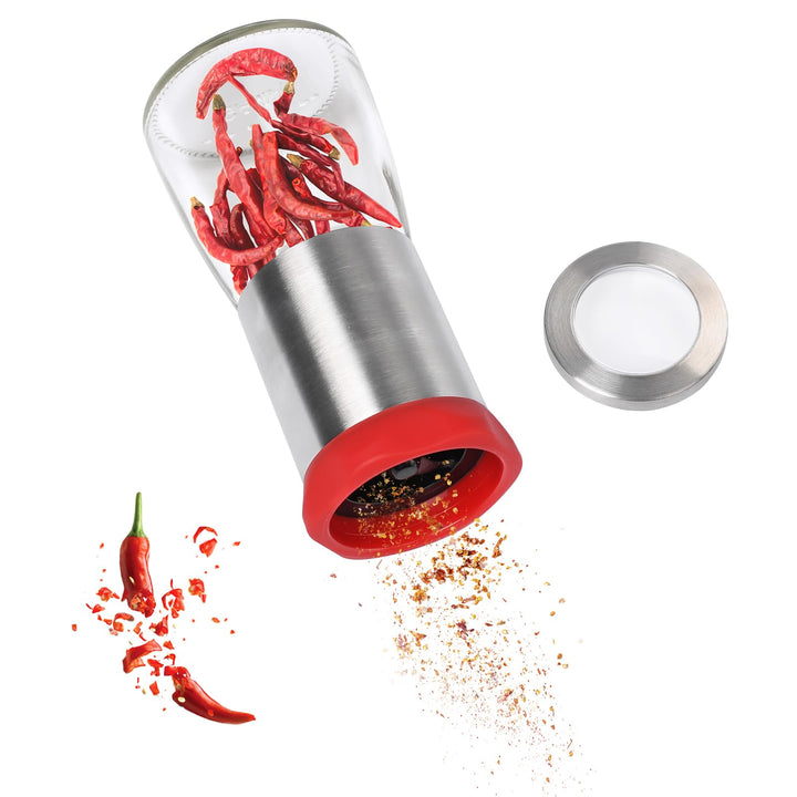 Chilimühle Edelstahl & Glas,Chilischneider für Getrocknete Chilis und Grobe Gewürze,Gewürzschneider