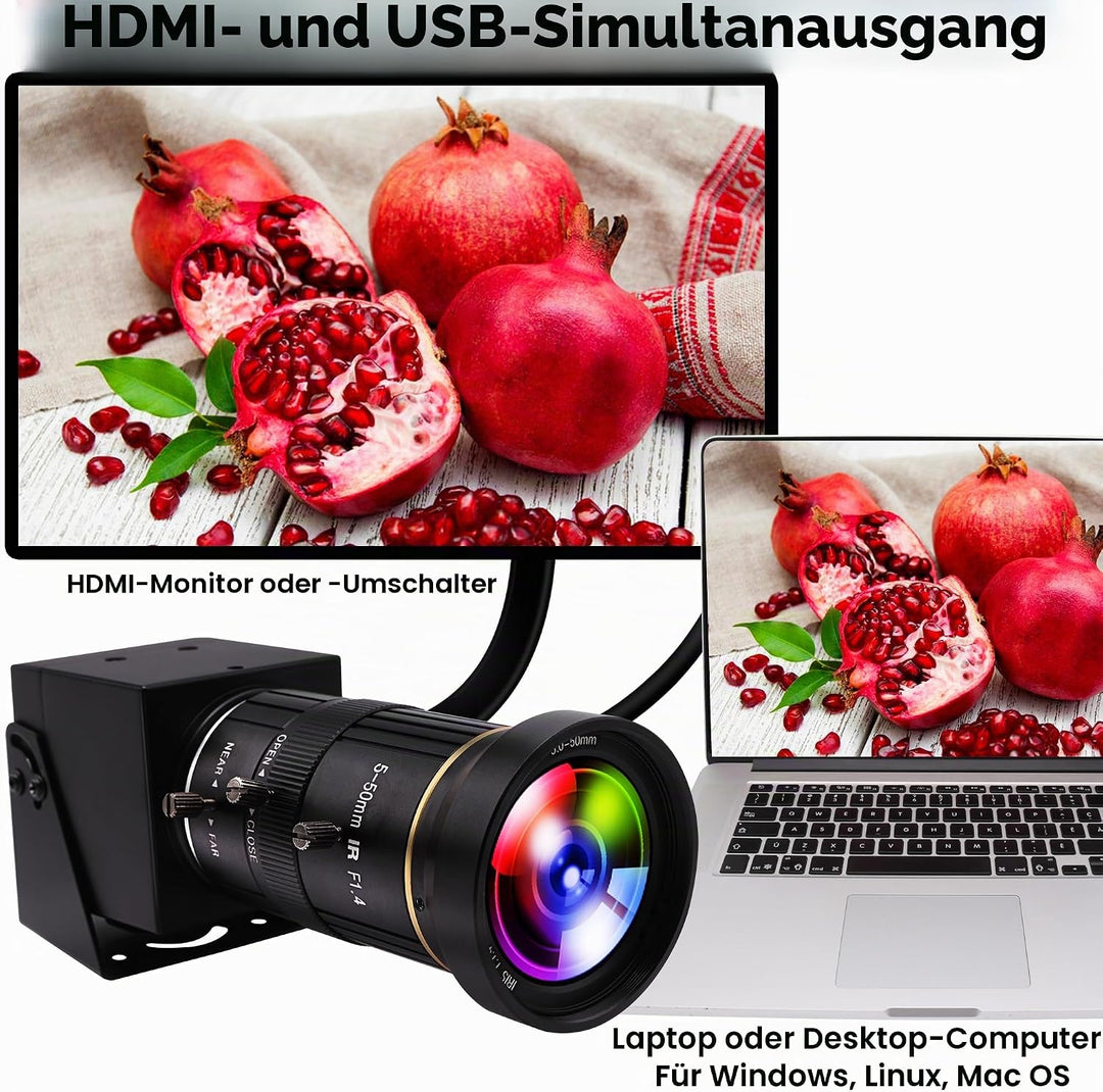 ELP USB-Kamera 4K 60fps HDMI Zoom Manuell 5-50mm 10X Webcam PC Computer H.264 Industrie Sicherheit 5