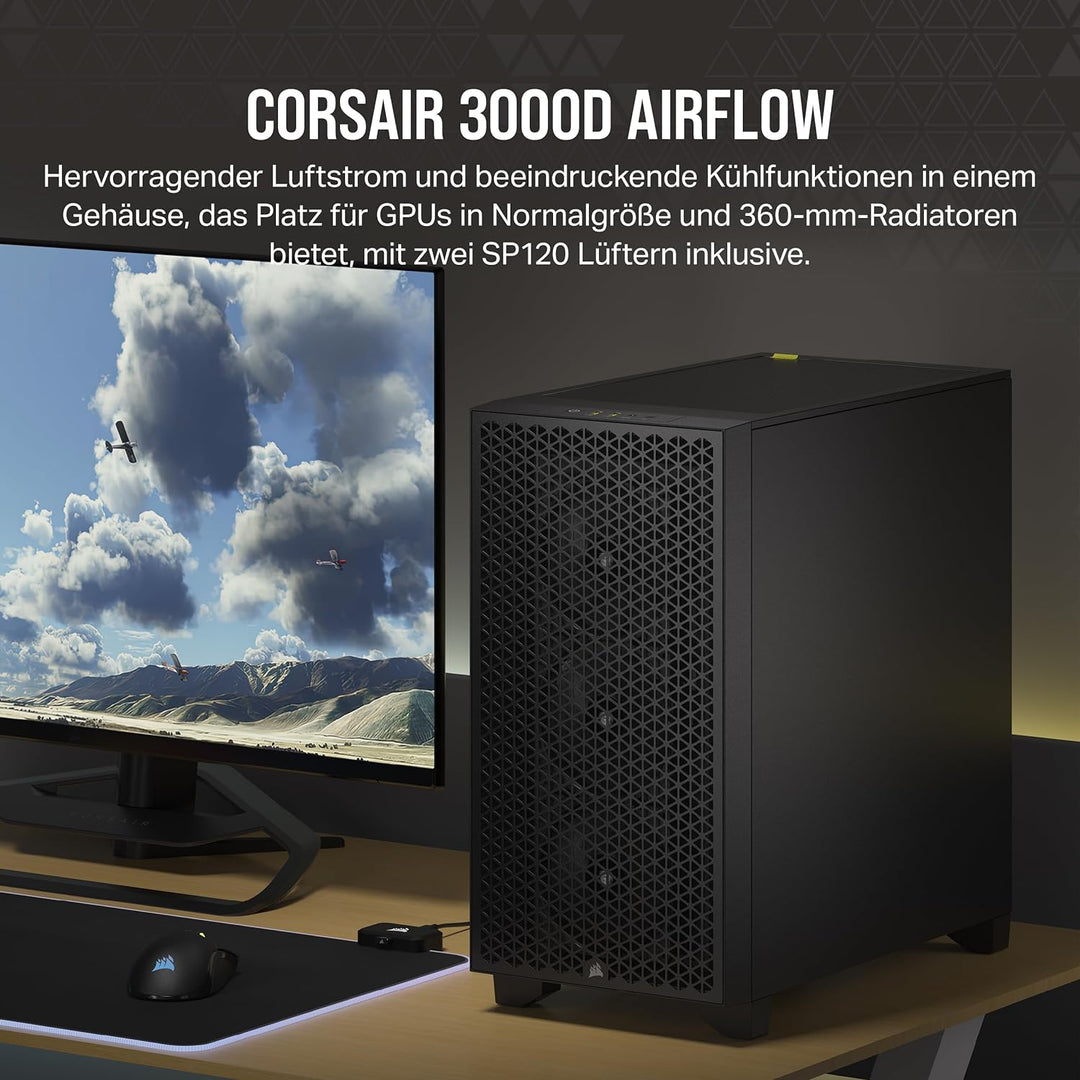 CORSAIR 3000D Airflow Mid-Tower PC-Gehäuse - 3-Pin-Lüfter - Vier-Slot-GPU-Unterstützung - Geeignet F