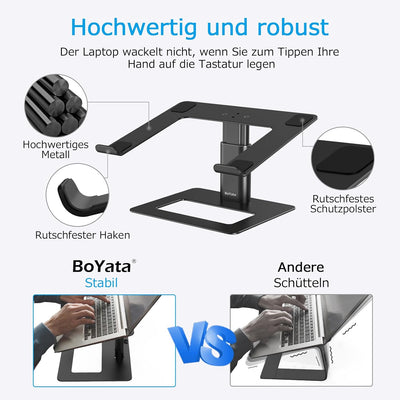 BoYata Laptopständer, Höhenverstellbarer Laptop-Riser, Belüfteter Aluminium-Notebookhalter für Schre