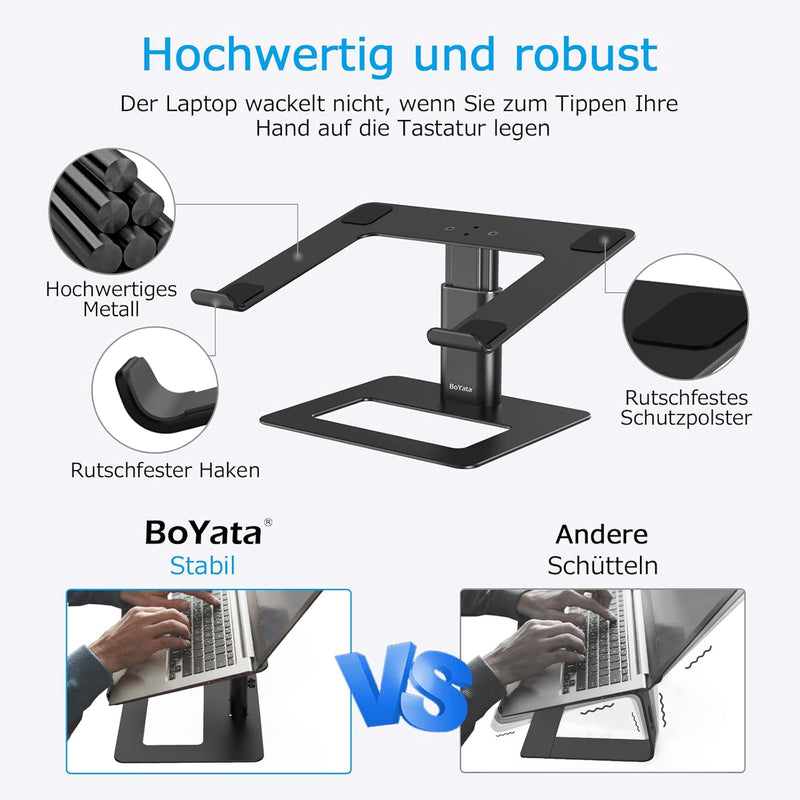 BoYata Laptopständer, Höhenverstellbarer Laptop-Riser, Belüfteter Aluminium-Notebookhalter für Schre