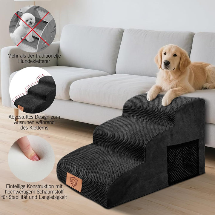 MASTERTOP Hundetreppe 3 Stufen, Hochdichter Schwamm Haustiertreppe Hundetreppe für kleine Hunde, rut