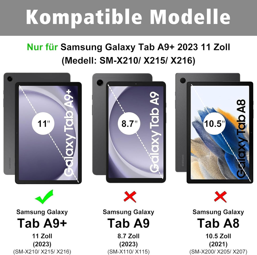 Samsung Galaxy Tab A9 Plus Hülle mit Tastatur, QWERTZ Deutsches Layout Bluetooth Tastatur mit Stifth