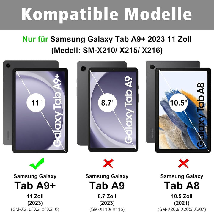 Samsung Galaxy Tab A9 Plus Hülle mit Tastatur, QWERTZ Deutsches Layout Bluetooth Tastatur mit Stifth