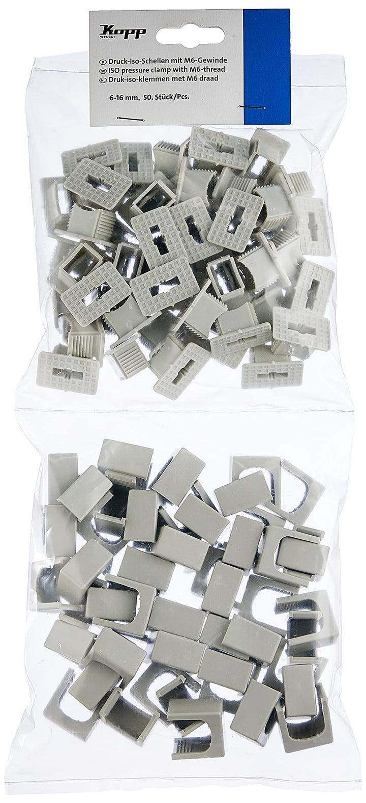 Kopp 343404099 Druck-Iso-Schellen 6-16 mm, 1-fach, mit M-6-Gewinde, 50 Stück, grau M6 Single, M6 Sin