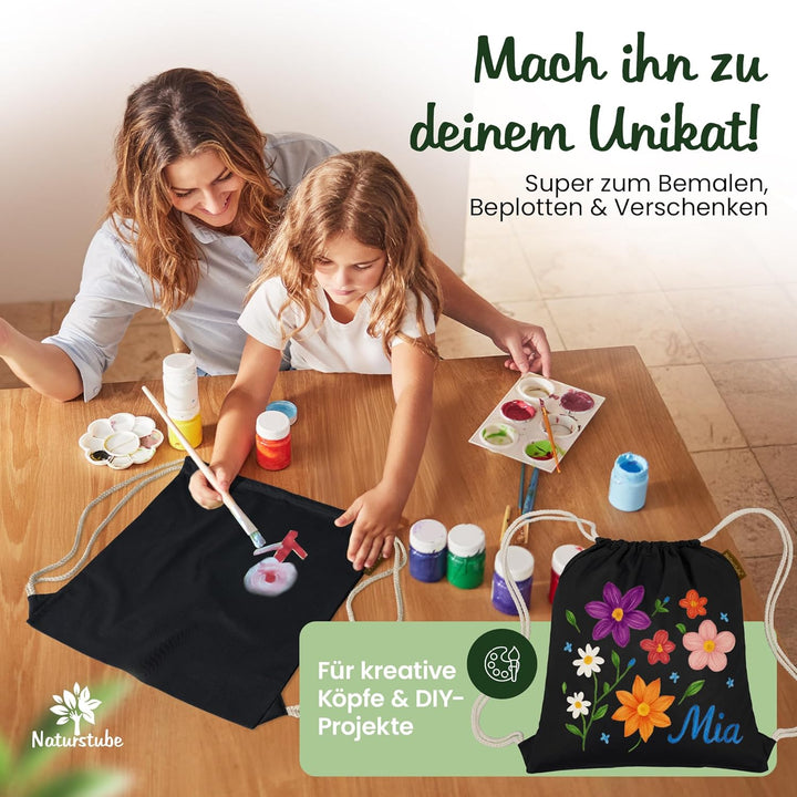 Baumwoll 10er Set Schwarzer Turnbeutel Sportbeutel Zuziehbeutel Gymsack Sack Jute Schule Rucksack, S
