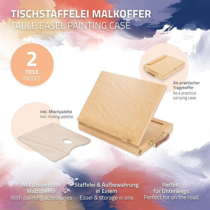 ECD Germany Tischstaffelei aus Holz mit Schublade und Palette, Holzstaffelei klein mit Aufbewahrungs