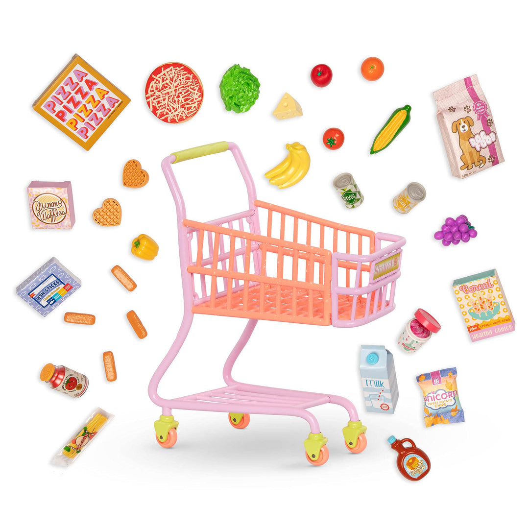 Glitter Girls Puppenzubehör – Einkaufswagen für Puppen Zubehör Set mit Lebensmitteln – Accessoires f