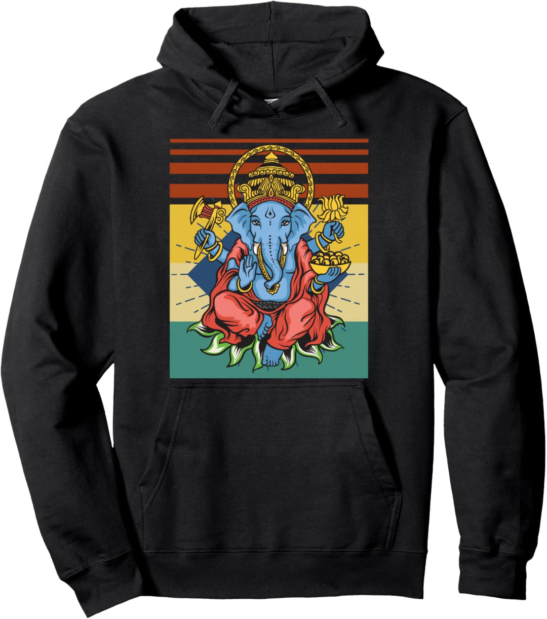 Retro Ganesha God - Yoga - Spiritual - Meditation - Yogi Pullover Hoodie