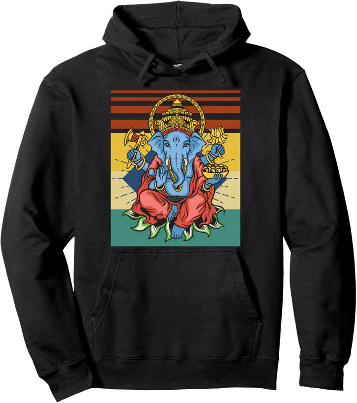 Retro Ganesha God - Yoga - Spiritual - Meditation - Yogi Pullover Hoodie