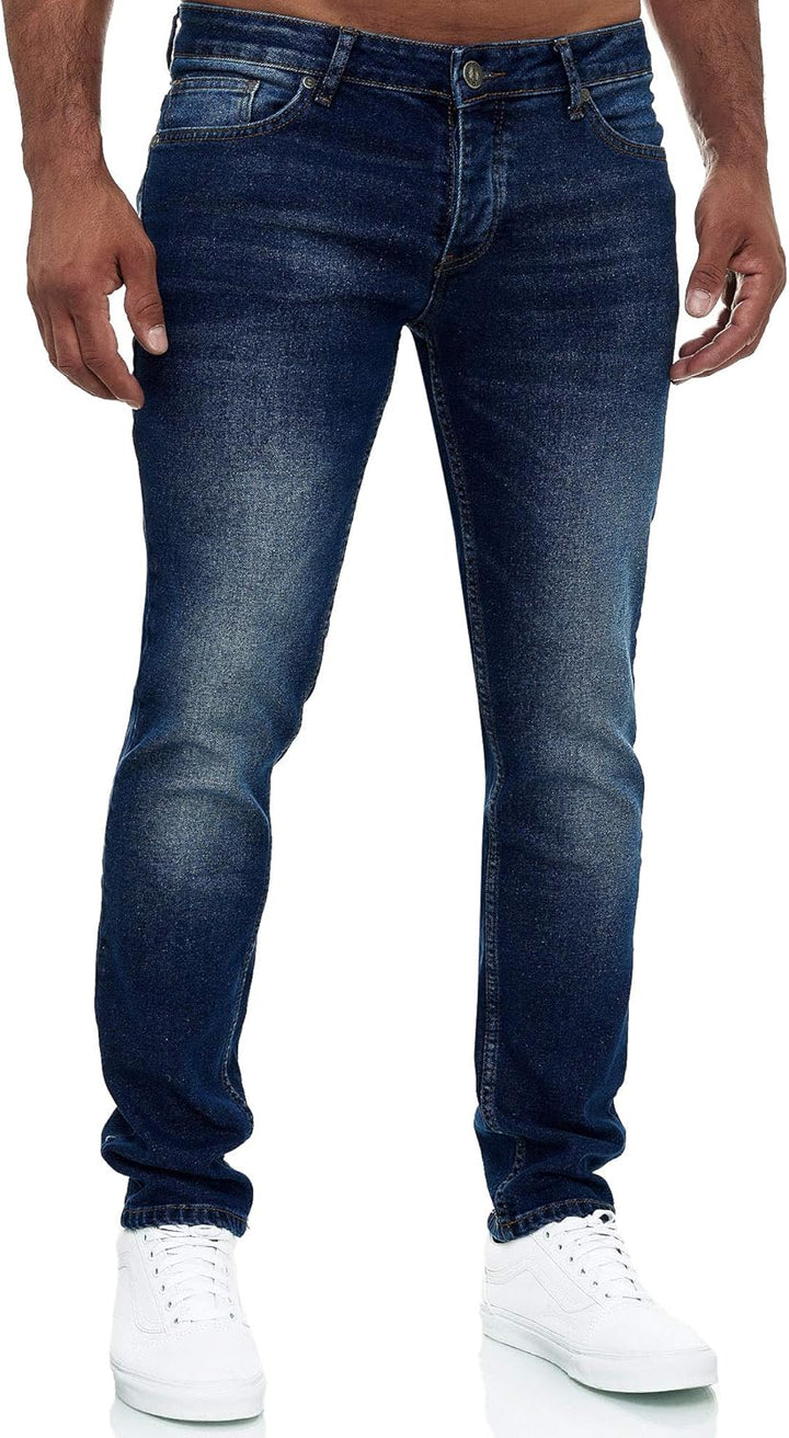 MERISH Jeans Herren Destroyed Hose Jeanshose Slim Fit Männer Denim 2081-1001 31W / 32L 502-4 Dunkelb